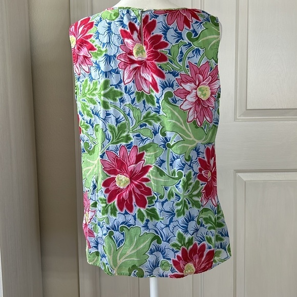 Talbots Multicolor Floral Sleeveless Blouse Lined Keyhole Back Sz10 - Picture 4 of 7